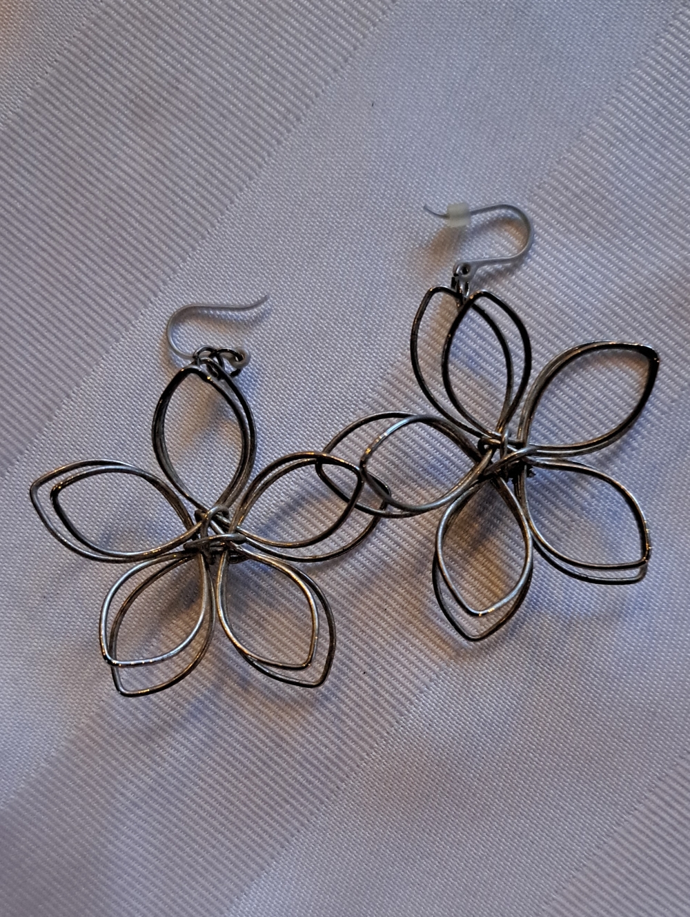 Handcrafted Silver-Tone Flower Wire Drop Earrings - Women Jewelry